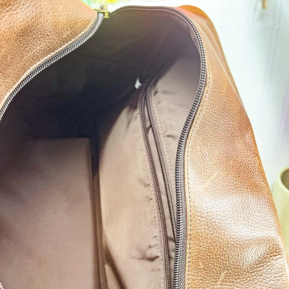 Vintage NBA Genuine Leather Duffel Bag Brown Pebble Grain Travel Weekend Bag